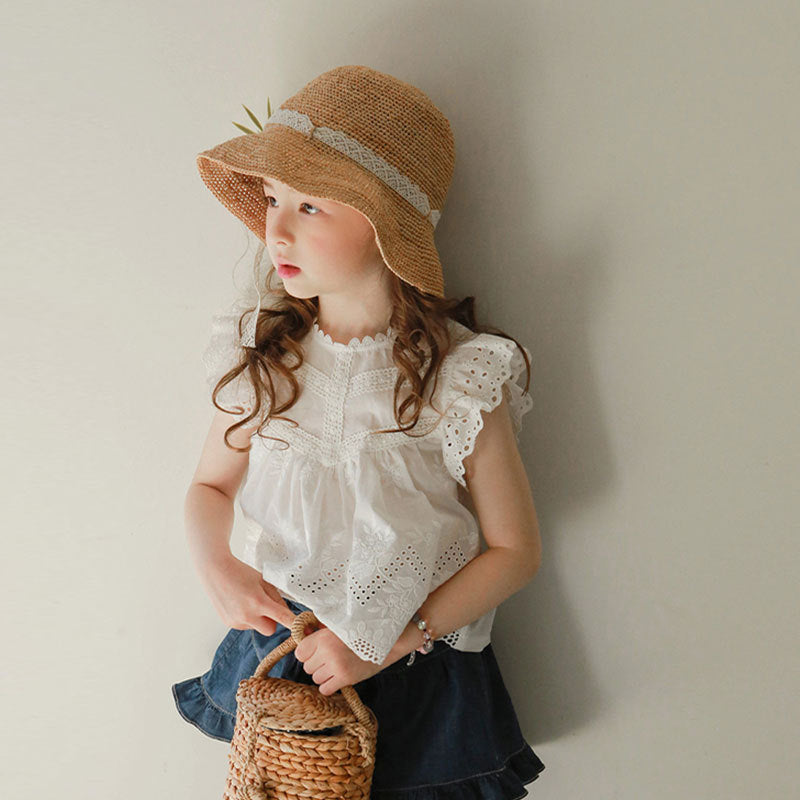 Girls Sweet Cutout Edge Fly Sleeve T-Shirt