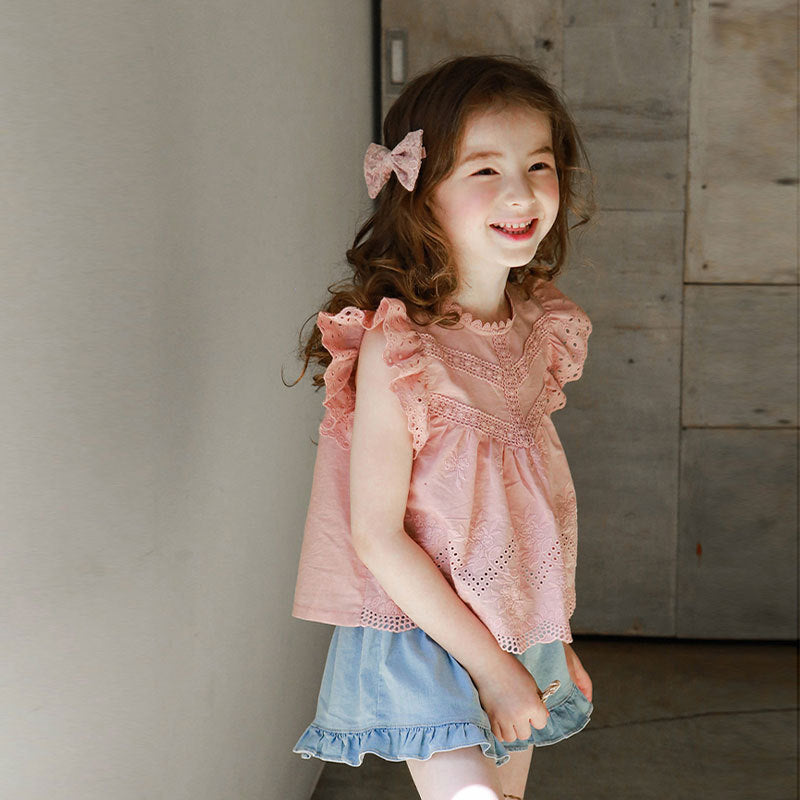 Girls Sweet Cutout Edge Fly Sleeve T-Shirt
