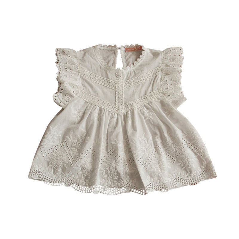 Girls Sweet Cutout Edge Fly Sleeve T-Shirt