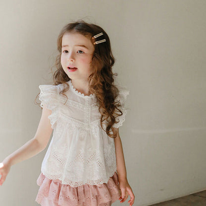 Girls Sweet Cutout Edge Fly Sleeve T-Shirt