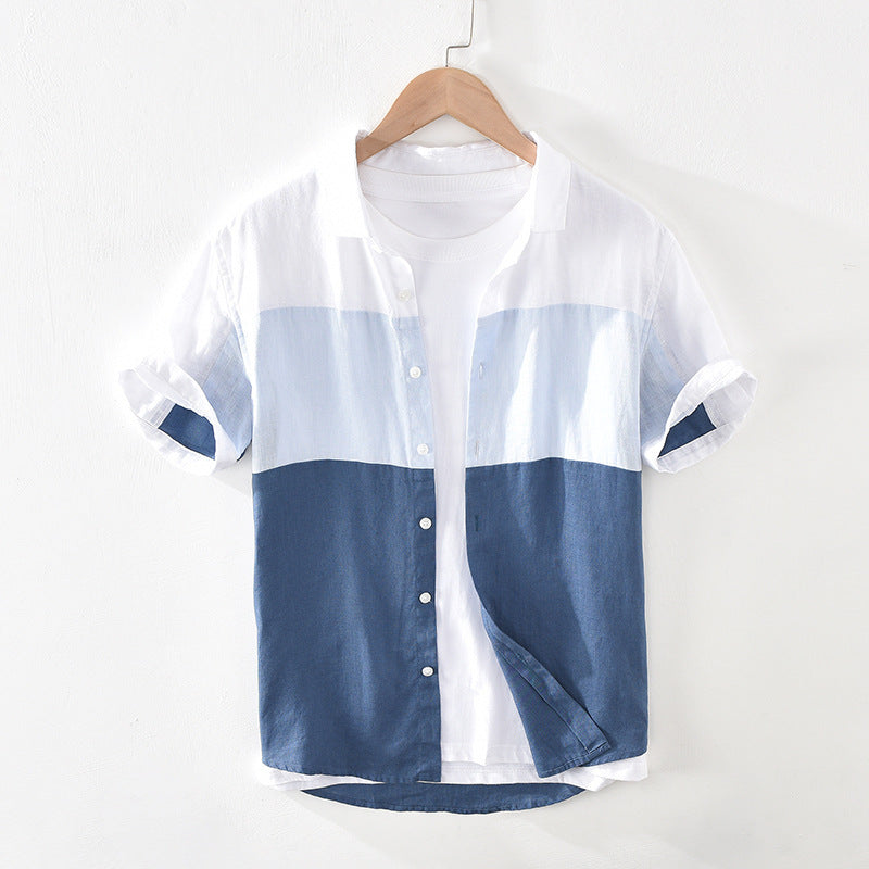 Boy's Patchwork Linen Short Sleeve Shirt