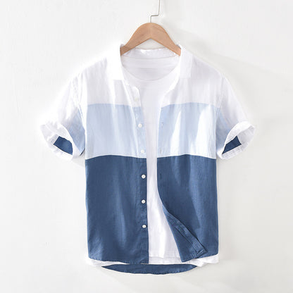 Boy's Patchwork Linen Short Sleeve Shirt